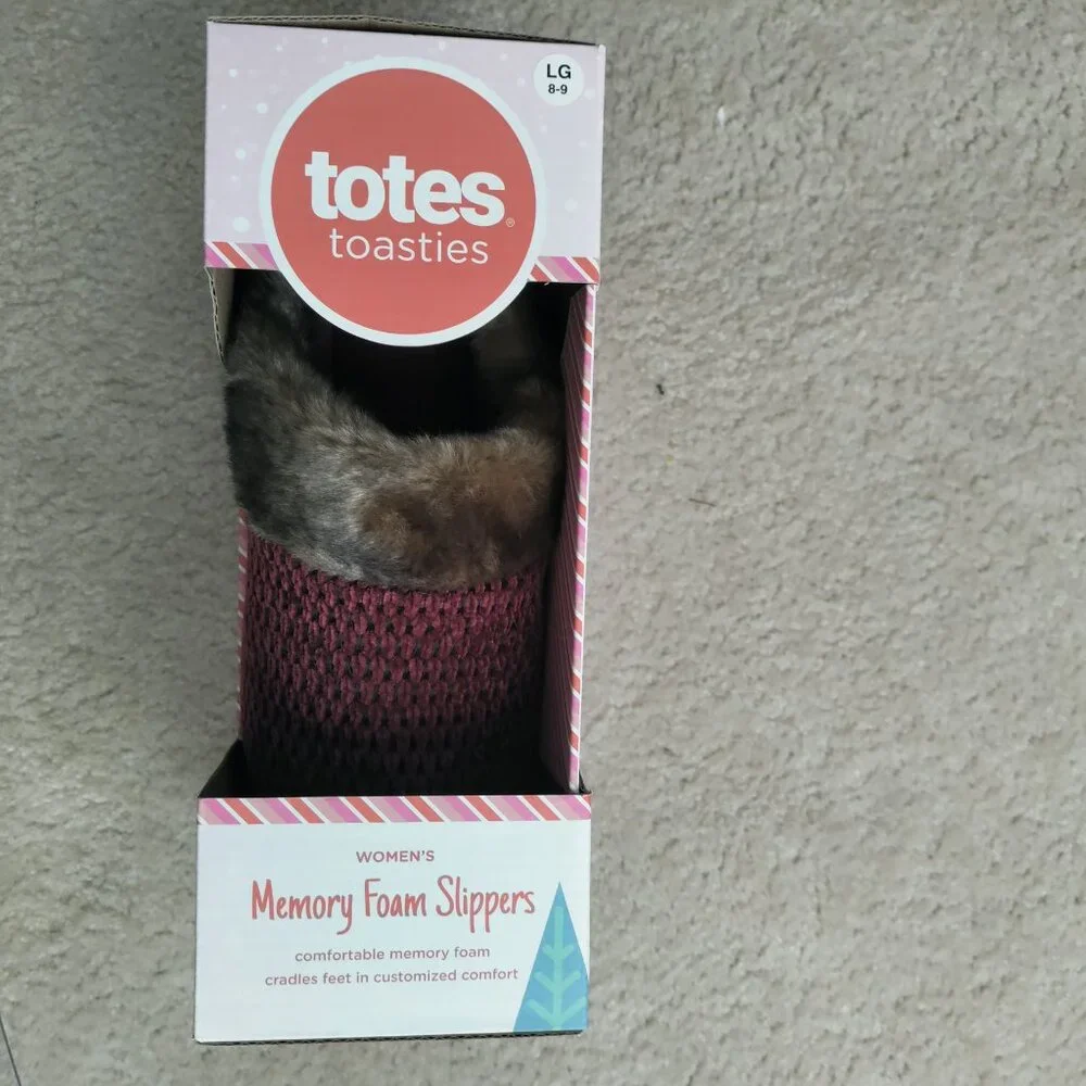 New Totes Toasties Women's Memory Foam Slippers Maroon Large 8-9 - Picture 2 of 3